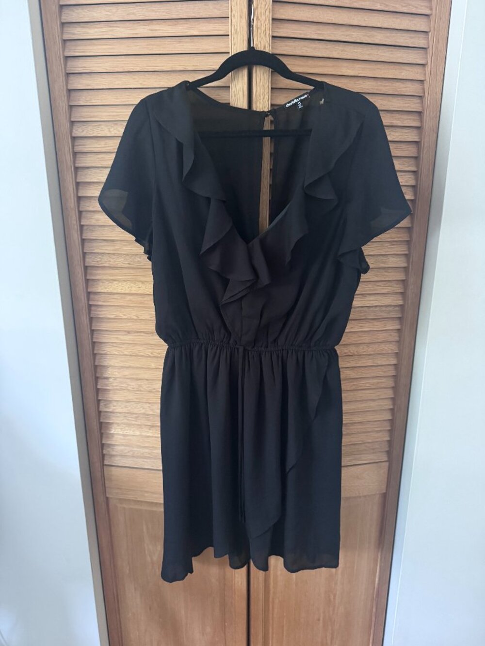 Charlotte Russe Black Ruffle V-Neck Mini Dress